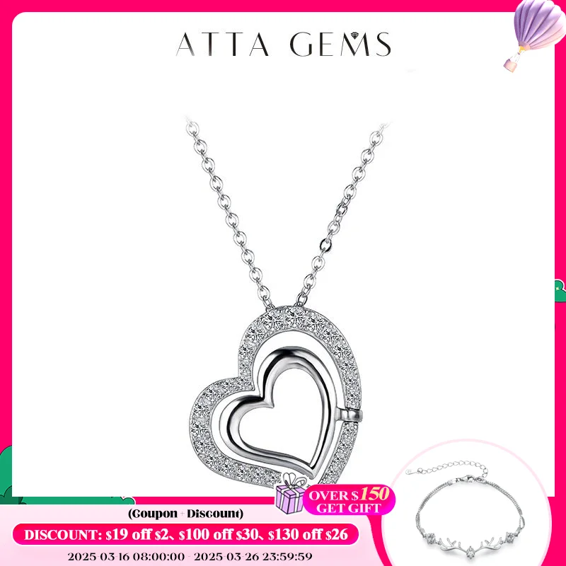 ATTAGEMS 925 Sterling Silver Jewelry D Color VVS1 Clarity Moissanite Diamond Heart Pendant Necklace with Twinkle Moissanite