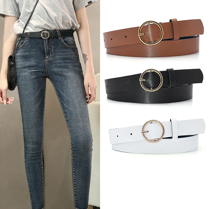 2021 women belt classic retro all-match belt belt light body paint round buckle belt female simple  Fashion Punk O Ring Belt