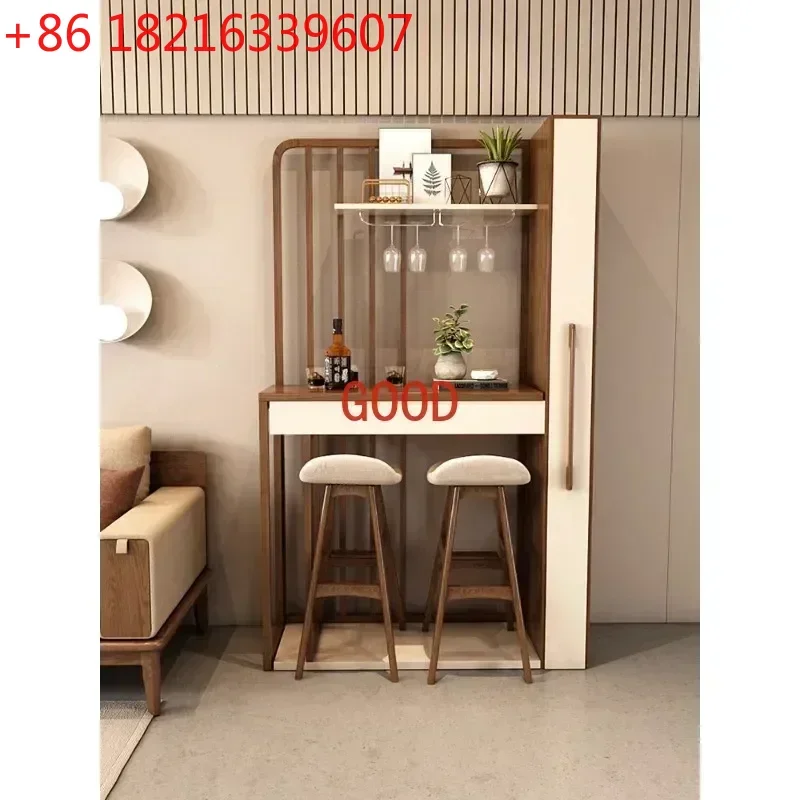 TAO Nordic retractable solid wood bar table, room cabinet, corner small bar counter, living room partition storage entryway cabi