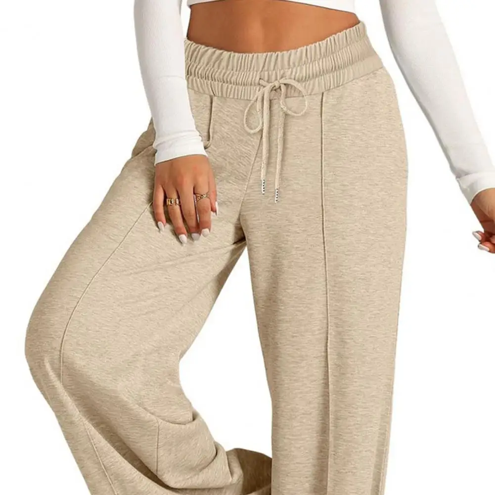 Women Pants Solid Color Wide-leg Trousers Women’s Pants with Elastic Waist Adjustable Drawstring Wide Leg Trousers High Waist