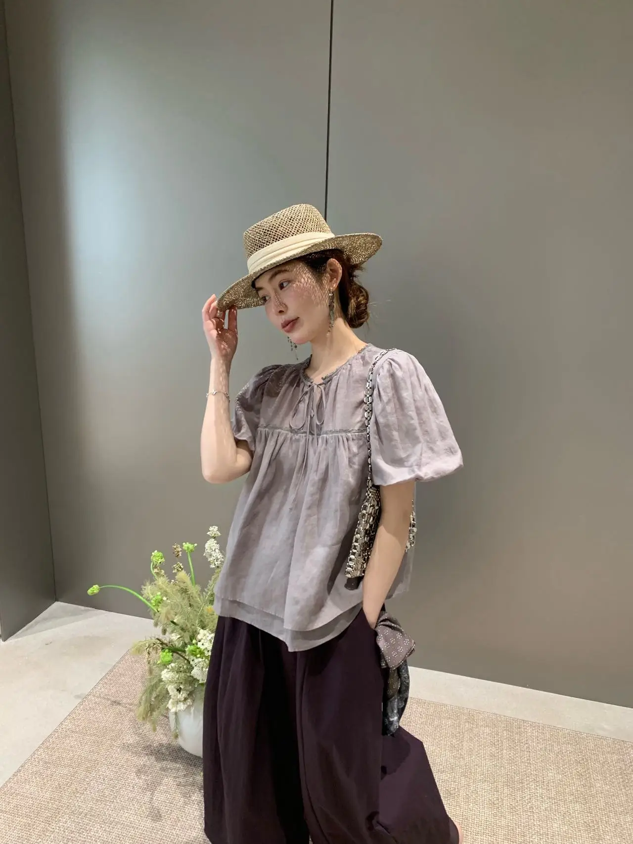 

Женская рубашка Lilian Enxi с рукавами-фонариками, дышащая, с охлаждающим эффектом, повседневная, летняя, модная, с круглым вырезом, короткая, S...