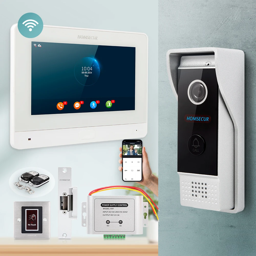 HOMSECUR Waterproof Tuya App HD Video Door Phone Call Intercom With Lock Door Unlock 1 Doorbell Camera 1 Indoor Monitor