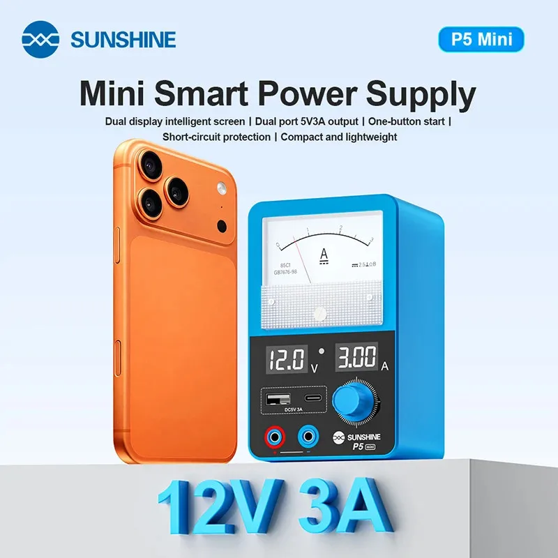 

SUNSHINE P5 Mini Smart Power Supply 0-12V 0-3A Digital Accurate Supports External Start Cable Short-circuit Protection Tool Set