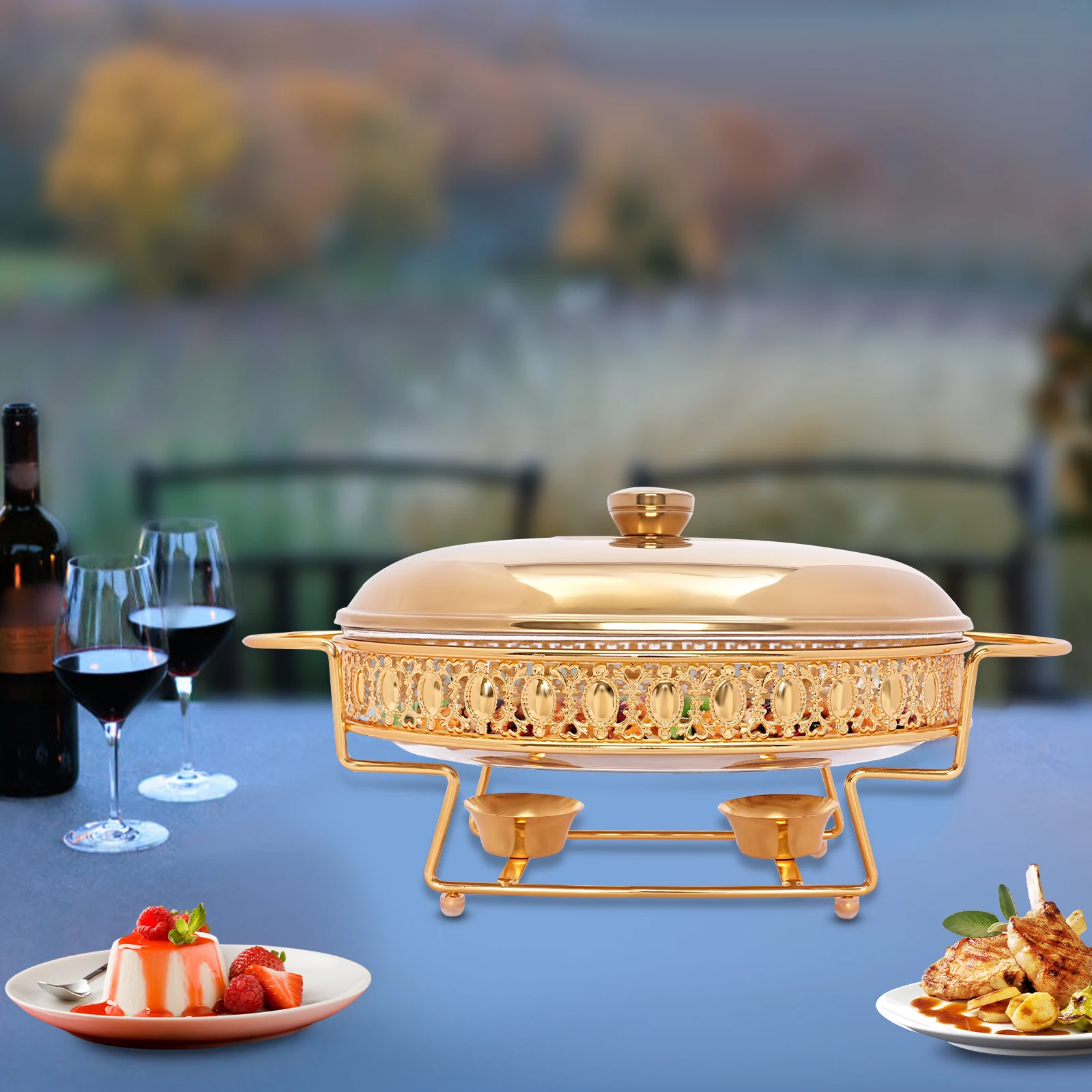 

2L/2.11qt Oval Chafing Dish Set Dining Buffet Stainless Steel Food Warmer with Lid & Tray