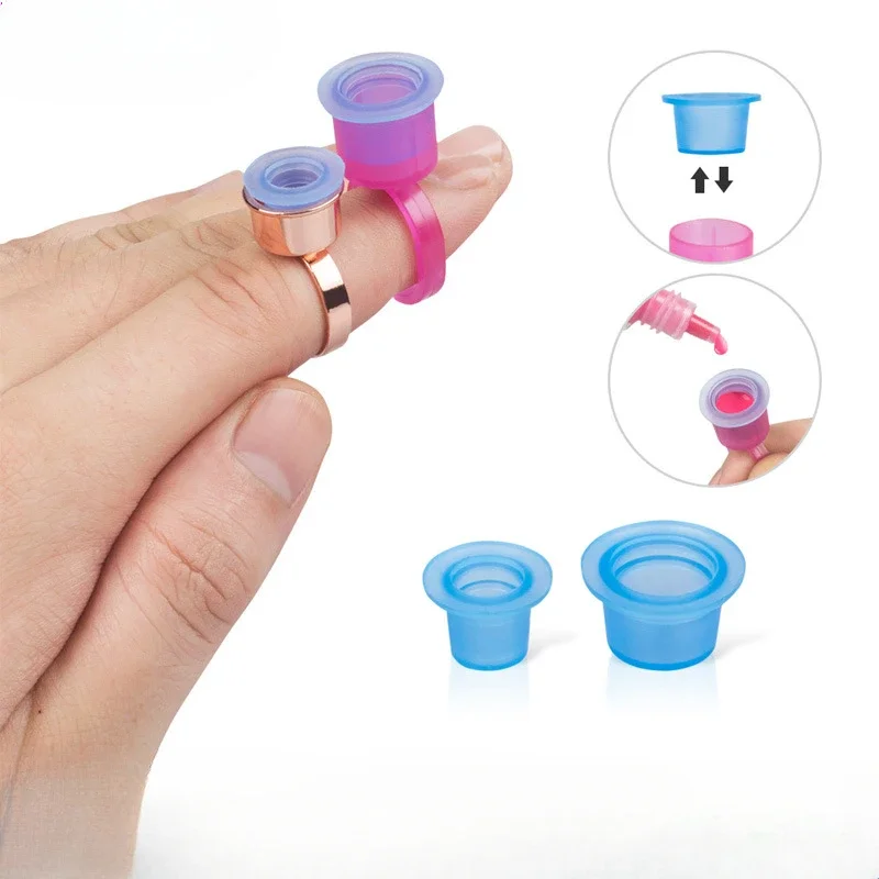 

100pcs Soft Silicone Tattoo Ink Cup Cap S/L Blue Disposable Pigment Holder Container for Permanent Tattoo Makeup