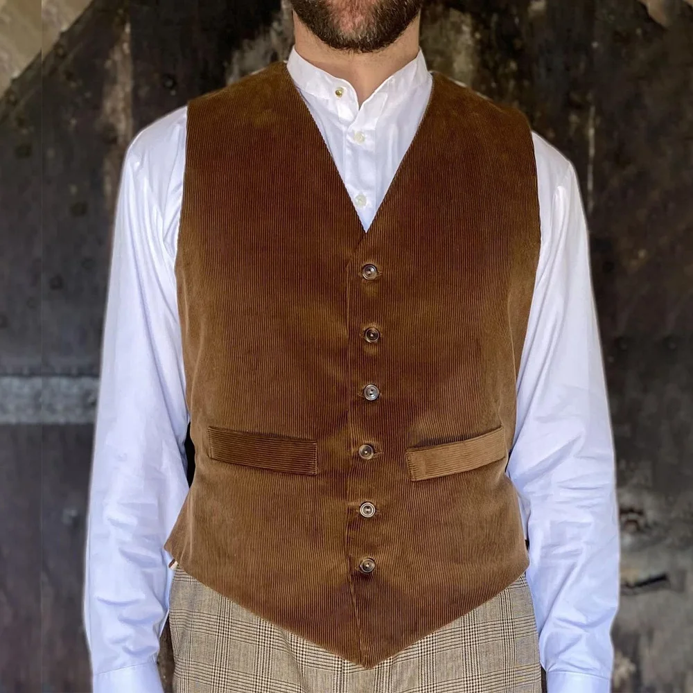 

Casual Elegant Man Vest for Men's Suit Welt Pockets Single-Breasted Business Corduroy Fabric V-Neck Classic Sleeveless Suits