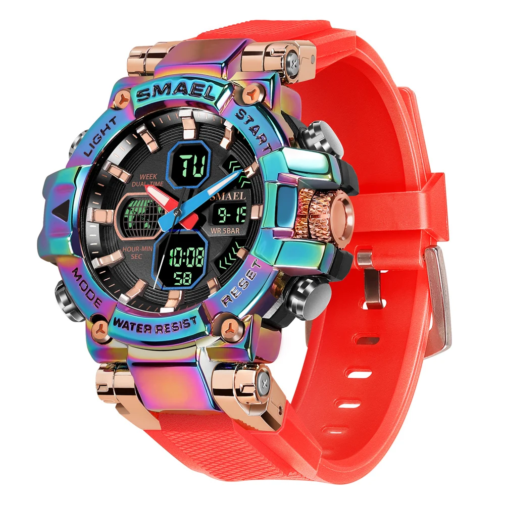 Colorful Quartz Watch for Men SMAEL Analog Digitals Sports Wristwatch Waterproof Multi Function Digital Military Watches Male