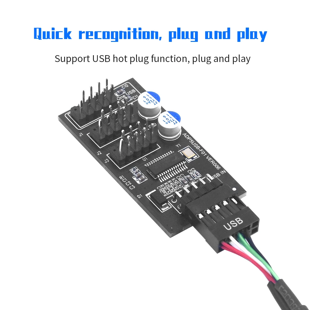 TISHIRC USB 9Pin محول 1 إلى 3 USB موزع 1 إلى 3 USB لوح رأس 9Pin لاختبار سرعة المروحة تبريد المياه لـ RGB LED