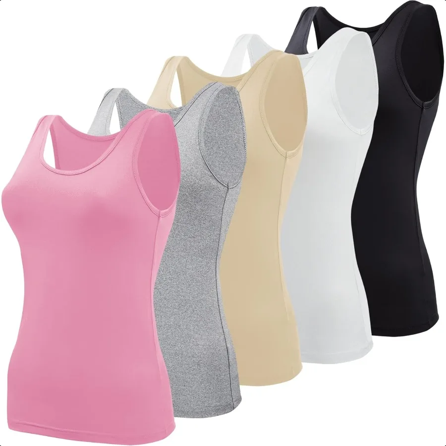 

BQTQ 5 Pcs Basic Tank Tops for Women Undershirt Tank Top Sleevel Under Shirts