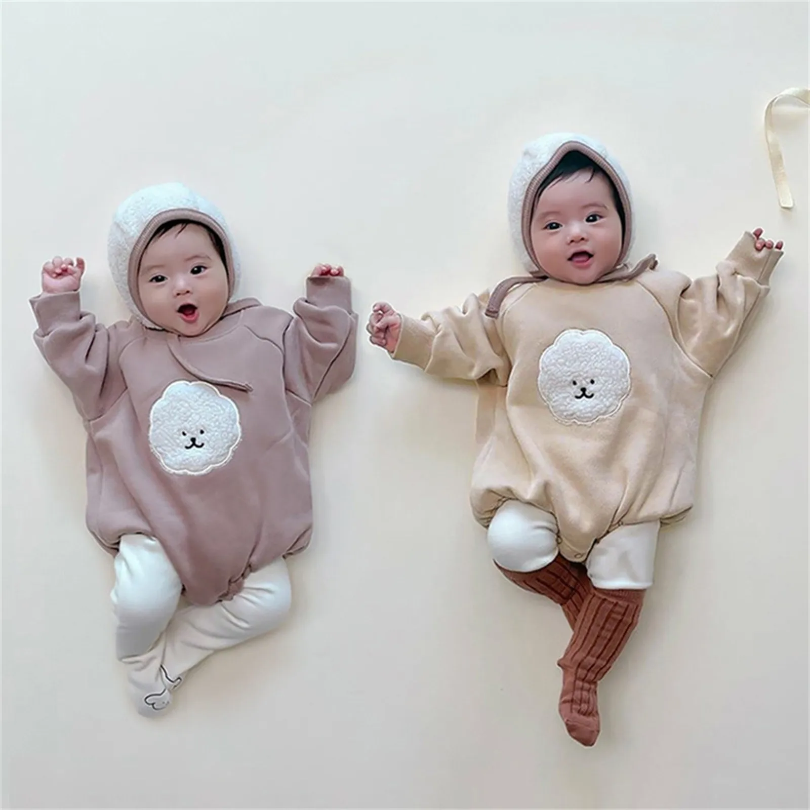 Infant Shirt Baby Newborn Infant Girls Boys Warm Thick Padded Spring Autumn Solid Long Sleeve Hoodie Romper Bodysuit 6 Apparel