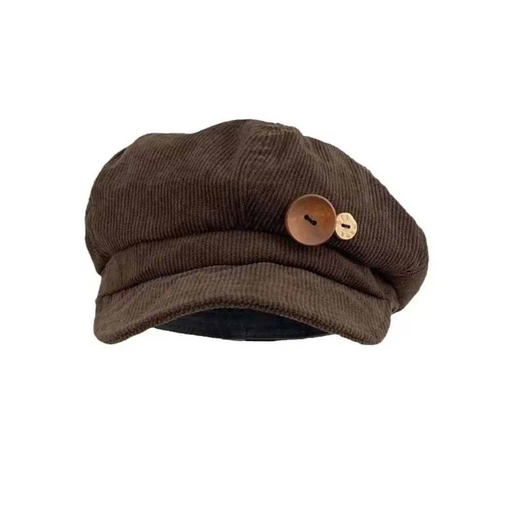 Double Button Decoration Corduroy Baseball Caps Windproof Keep Warm Octagonal Hat Adjustable Beret Autumn Winter Sun Cap Outdoor