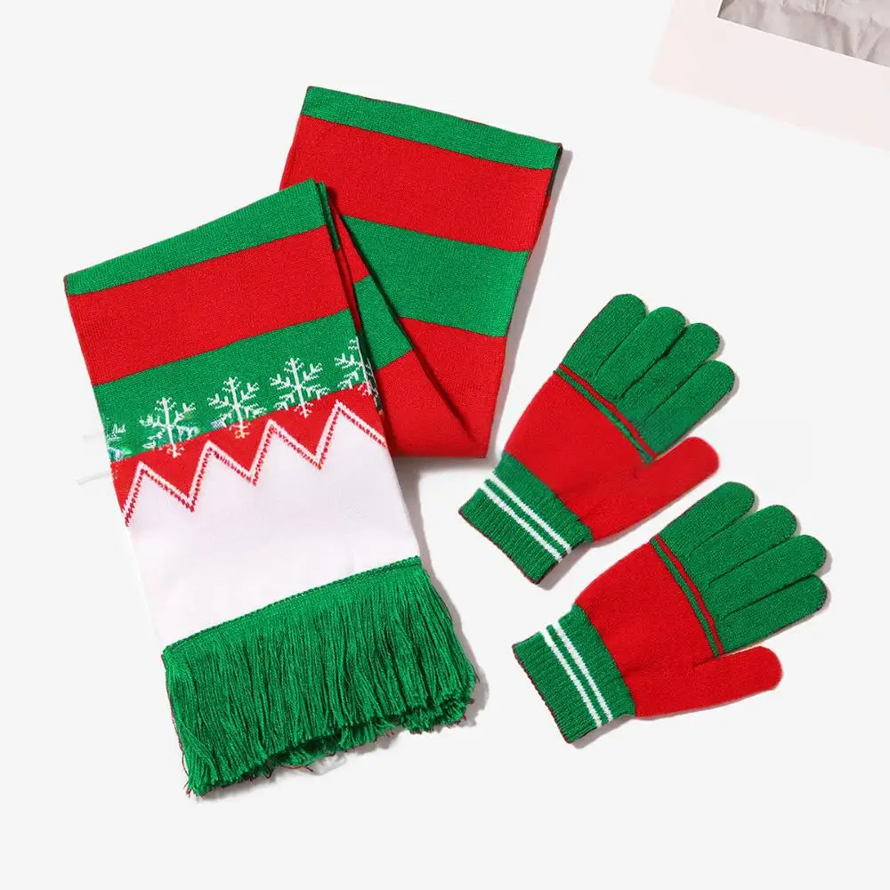 3-częściowy świąteczny zestaw: dziergany szalik, czapka i rękawiczki, zimowy kostium Świętego Mikołaja, czapka beanie, świąteczny szalik i rękawiczki, prezent świąteczny dla kobiet i mężczyzn