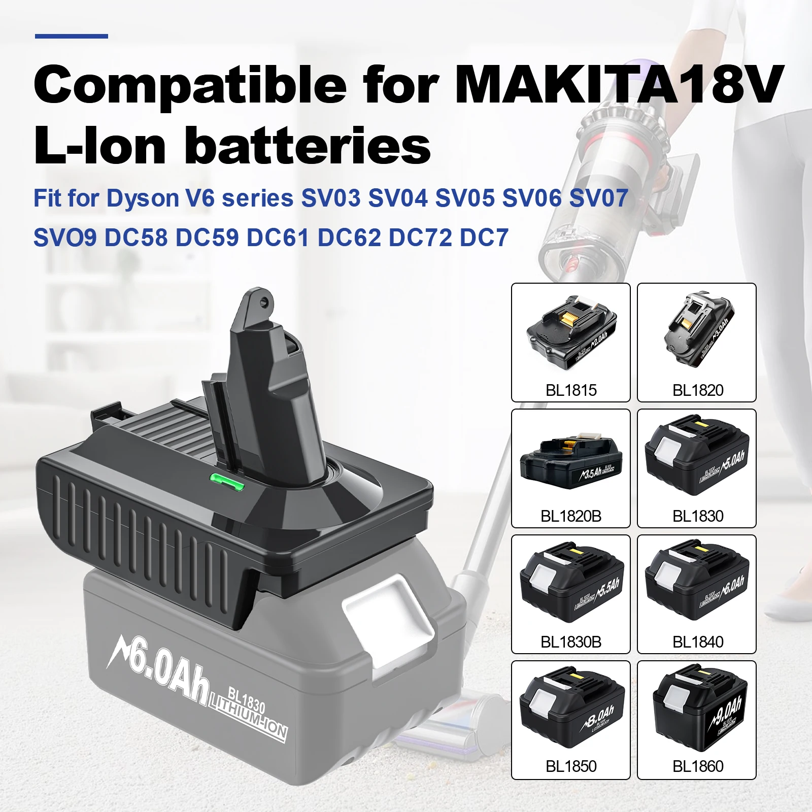Adapter for Makita/Dewalt/Milwauke 18V Lithium Battery Converter To For Dyson V6 V7 V8 Series Vacuum Cleaner Tool DC58/SV11/SV10
