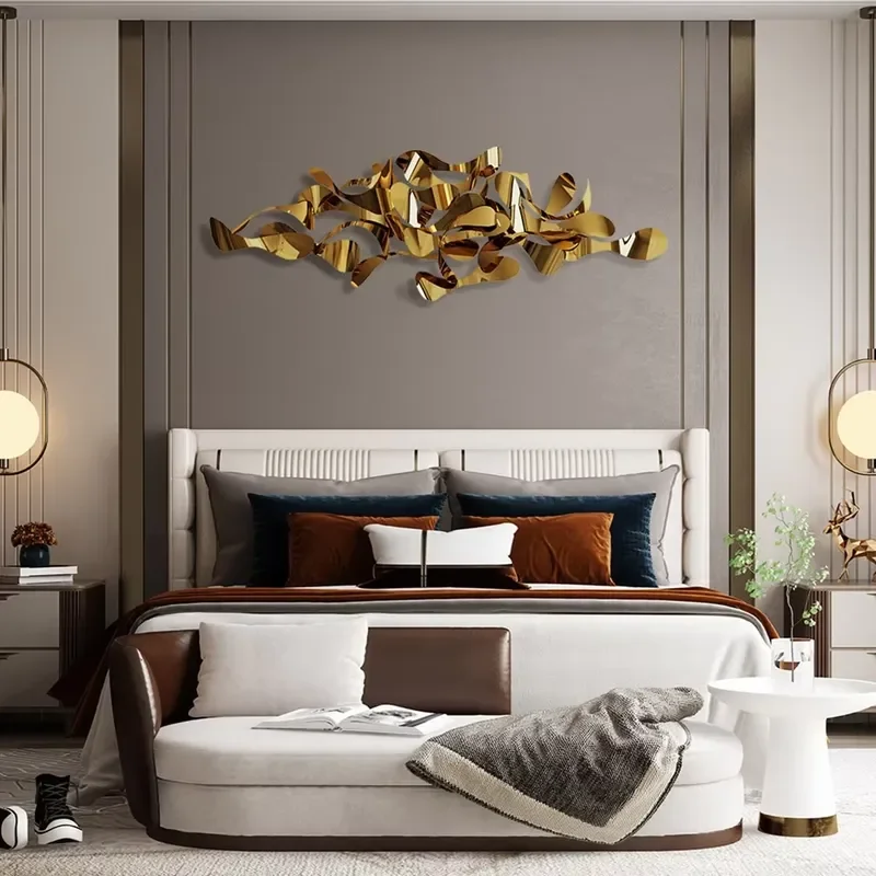 Custom High End Stainless Steel Metal Wall Decor Modern Light Hanging Art Sculpture for Living Room Background Decor