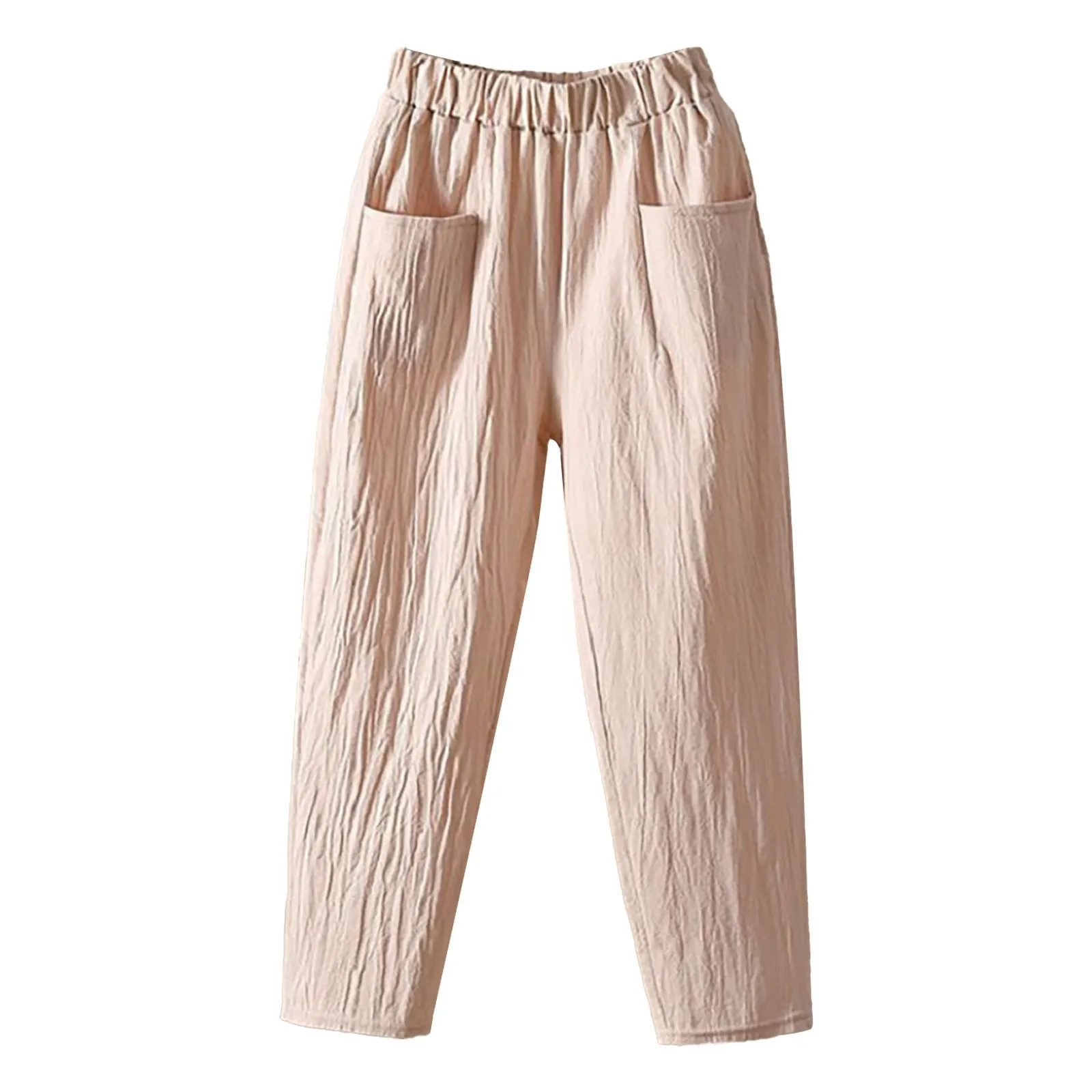 Cotton Linen Harem Pants Women's Solid Pocket Casual Pants 2023 Summer Loose Thin Female Trousers Pantalones