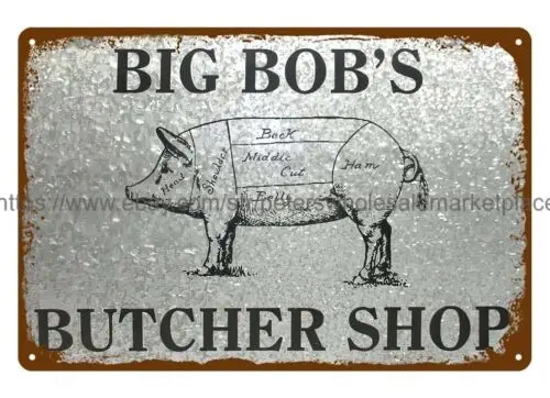 metal  wall art Butcher Shop big bob's Pig chart Meat Cuts metal tin sign tin sign
