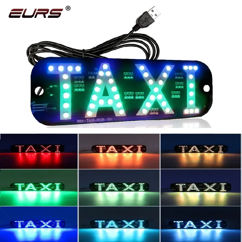 EURS 1PCS RGB LED Sign Decor Colorful Taxi Flashing Hook on Car Window with USB Inverter Taxi Light 5V Equipped with