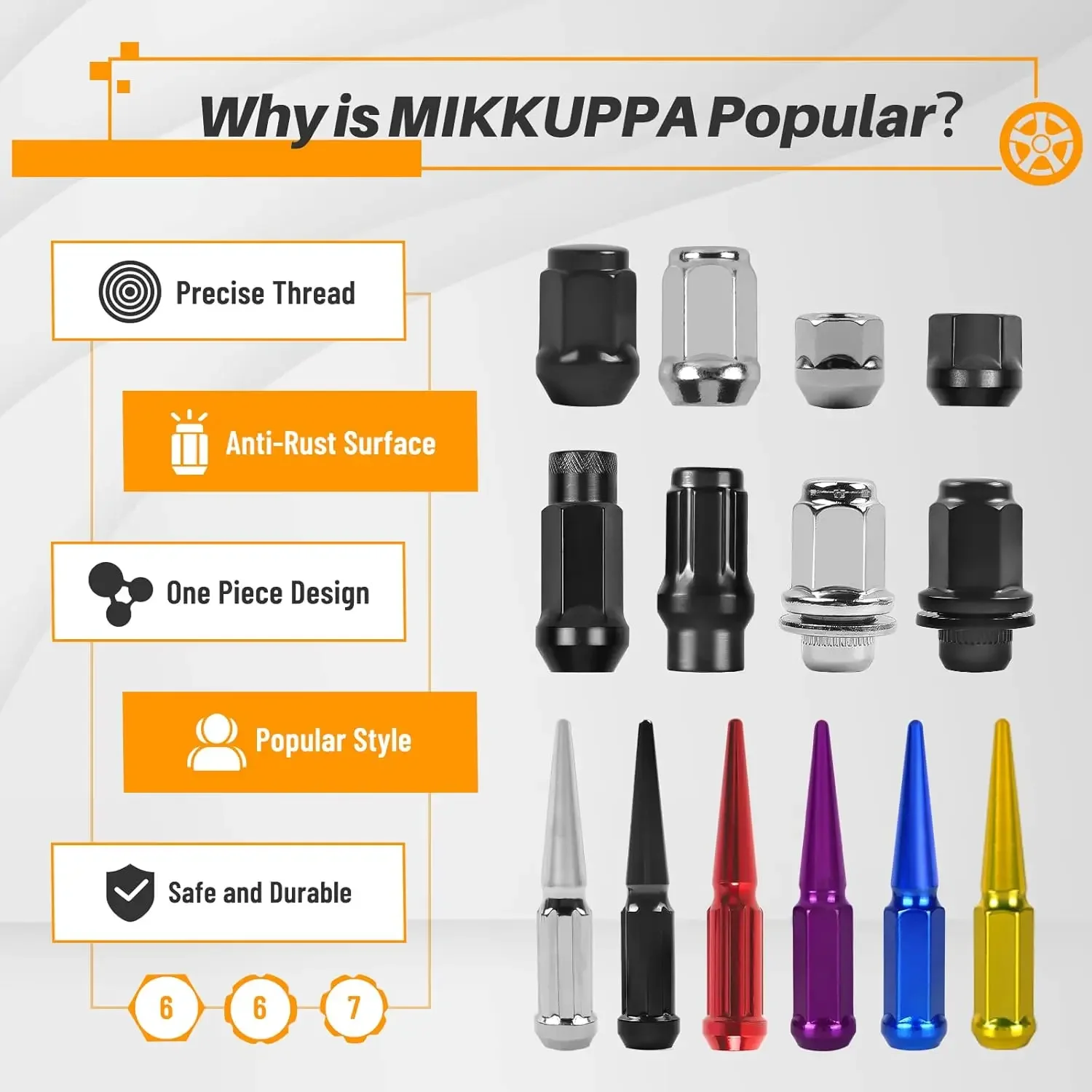 MIKKUPPA 20개 1/2-20 러그 너트 스플라인 - Jeep Wrangler, Jeep Liberty, Jeep Grand Cherokee 애프터마켓 교체 썸네일 5
