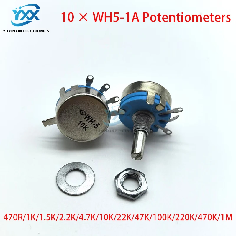 

10PCS WH5-1A Carbon Film Potentiometer 1K/1.5K/4.7K/10K/22K/47K/100K/220K/470K/1M Adjustable Resistor