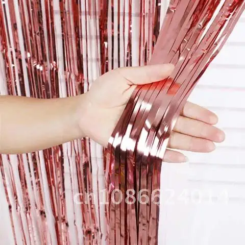 

2M 3M Metallic Foil Rose Gold Tinsel Fringe Curtain Birthday Wedding Party Wall Decoration Kids Adult Photo Booth Backdrop Decor