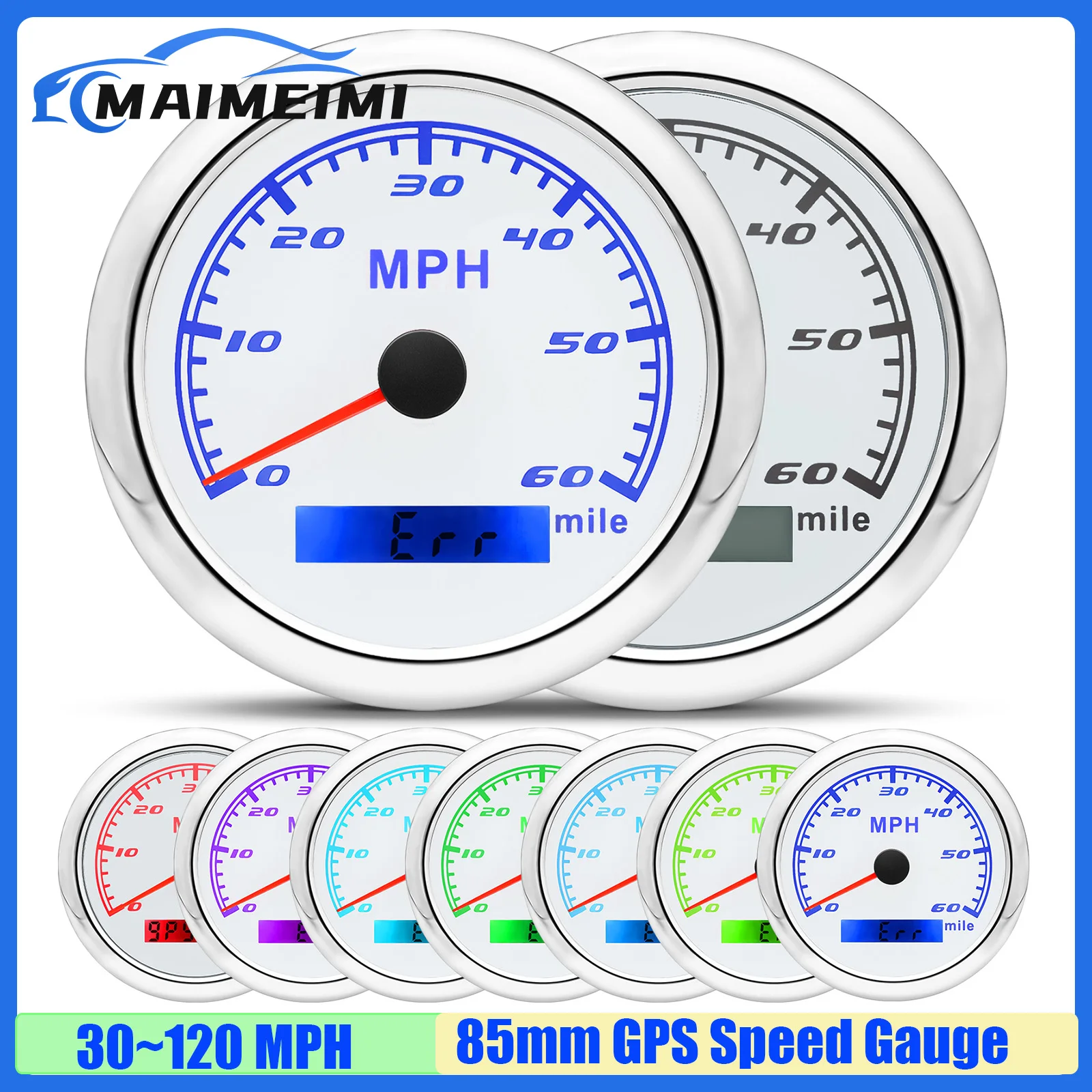

Universal Car 85mm GPS SPeedometer Gauge with Antenna 30MPH,60MPH,120MPH Speed Meter 7 Color LED for Gasoline Diesel Boat Yacht