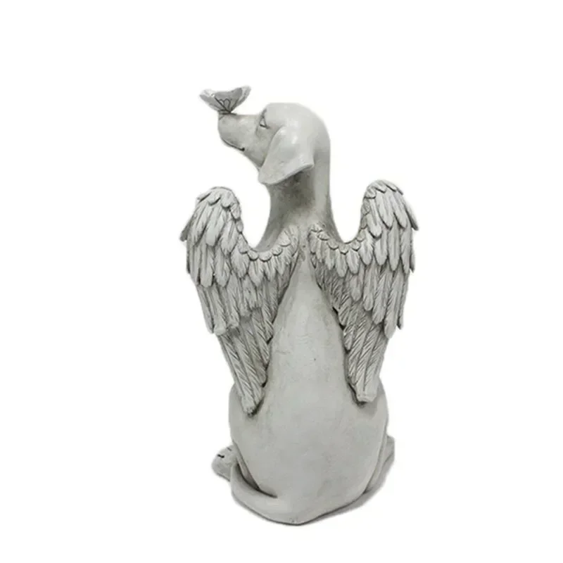 VILEAD 20cm Resin Cemetery Angel Wing Cat Dog Statue Memorial Pet Figurine Home Decor Garden Courtyard Ornaments Decoration Gift