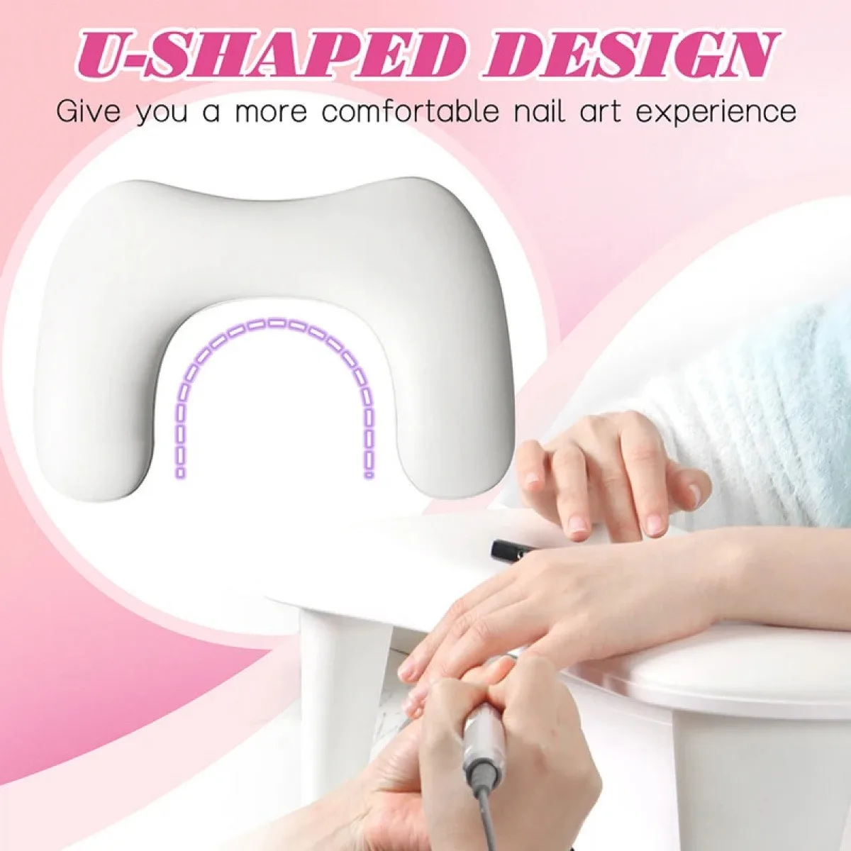 Professional U Shape Nail Arm Rest Waterproof PU Leather Ergonomic Tilt Soft Hand Pillow for Nail Salon Home DIY Use