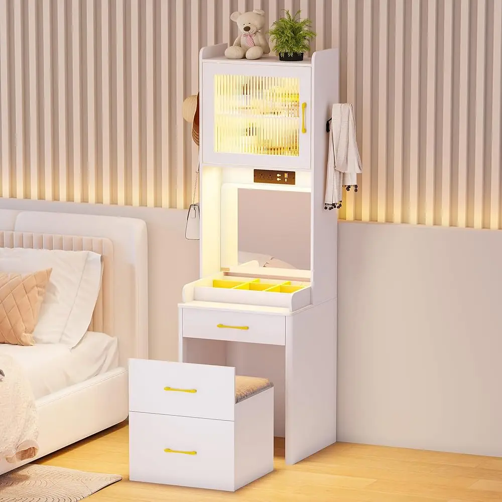

3 In 1 Vanity Desk With Human Sensor Led Light,Tall Makeup Vanity Set With 2 Ac Outlets & Usb-C,Make Up Vanity Desk With