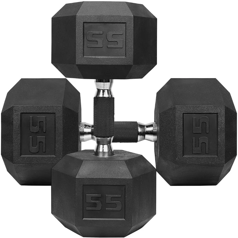 

Rubber Encased Hex Dumbbells with Rubber Grip Contoured Handle for Muscle Toning Strength Building Full Body Workout in Home Gy