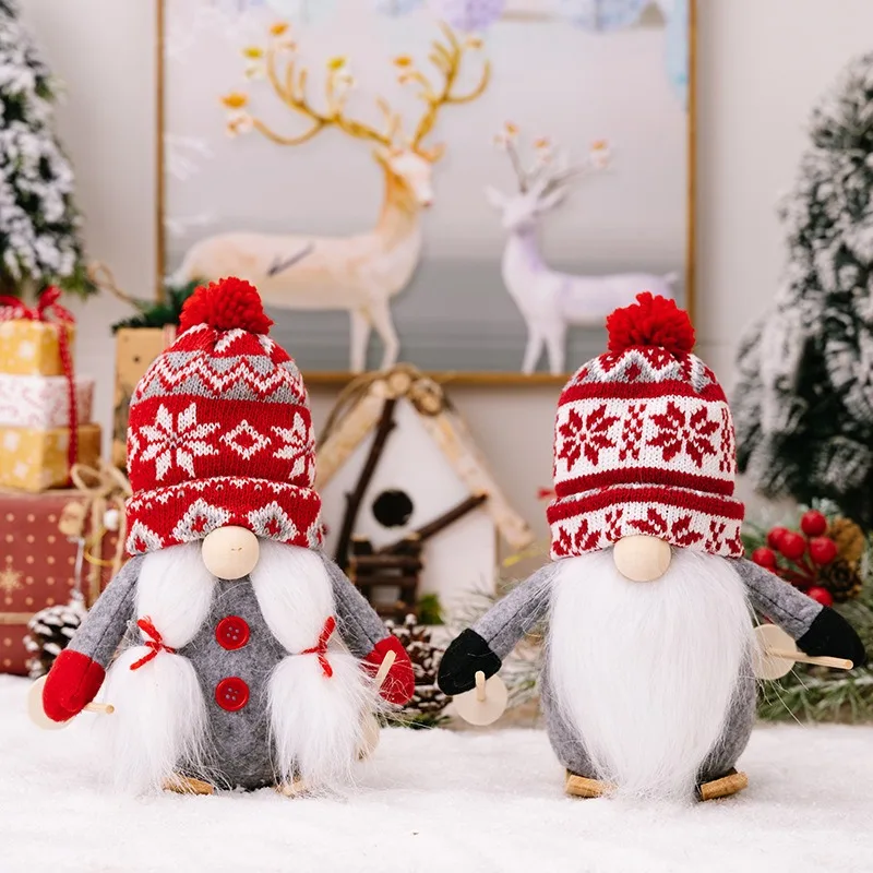 Gnomo natalizio in stile nordico, ornamento carino, bambola senza volto, palla di pelo, cappello lavorato a maglia, design con bambola a slitta nordica, nuova decorazione nana