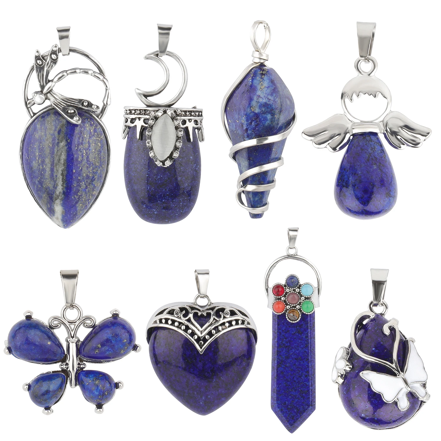 8 rodzajów Lapis Lazuli Natural Stone Pendant With Chain Display Box Heart Waterdrop Shape Pendant pasuje do biżuterii damskiej Naszyjnik