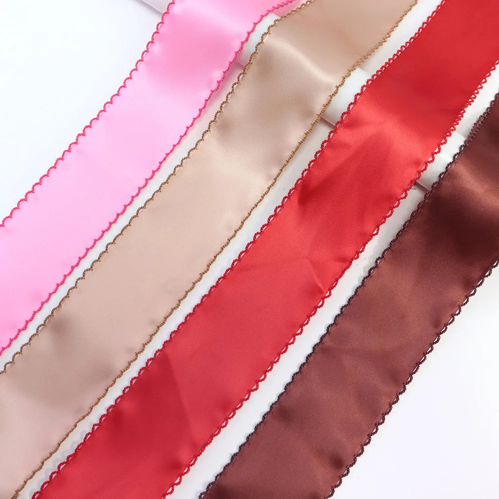 58mm Lace Edge Satin Ribbon Wave Trim Fabric Ribbon For Bow Hair Bows DIY Crafts Wedding Party Decoration Sewing Accessories