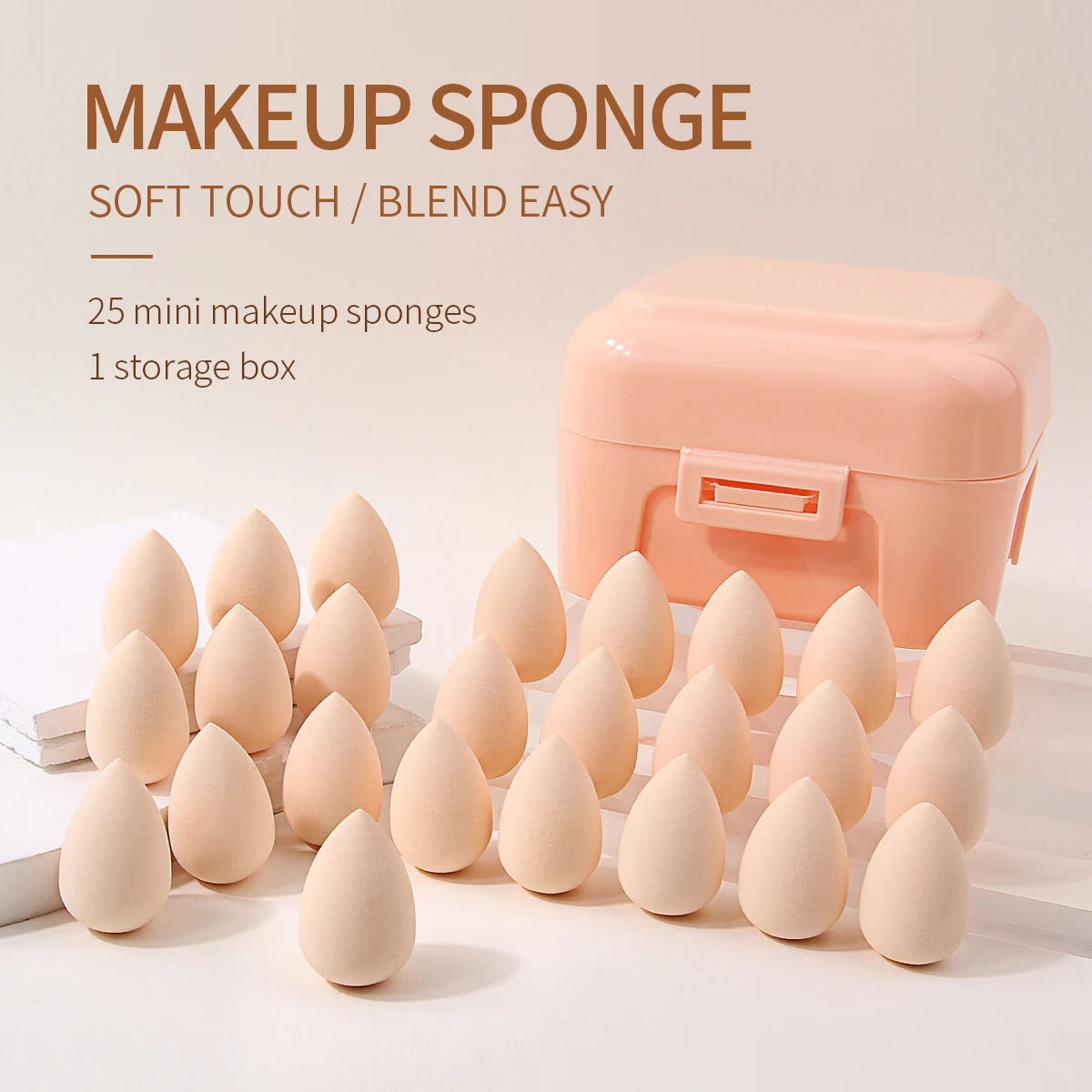 26Pcs Mini Makeup Sponge Set With Storage Box Soft Touch Easy Blending Cosmetic Sponges For Foundation Concealer Daily Makeup To