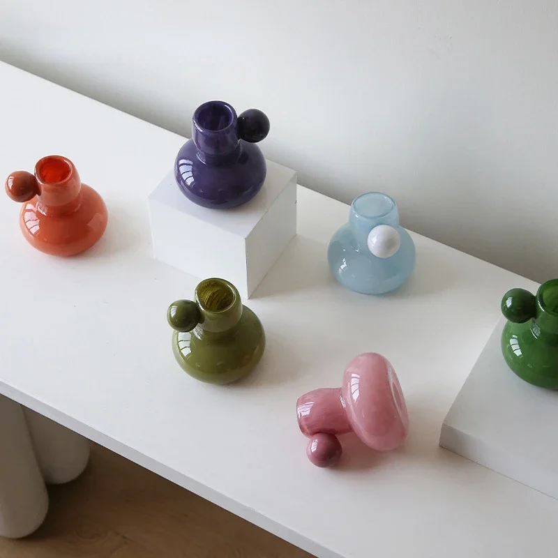 Creative Glass Candle Holder Cartoon Candy Color Cute Round Ball Aromatherapy Ware Candelabrum Candlestick Home Decoration Acces