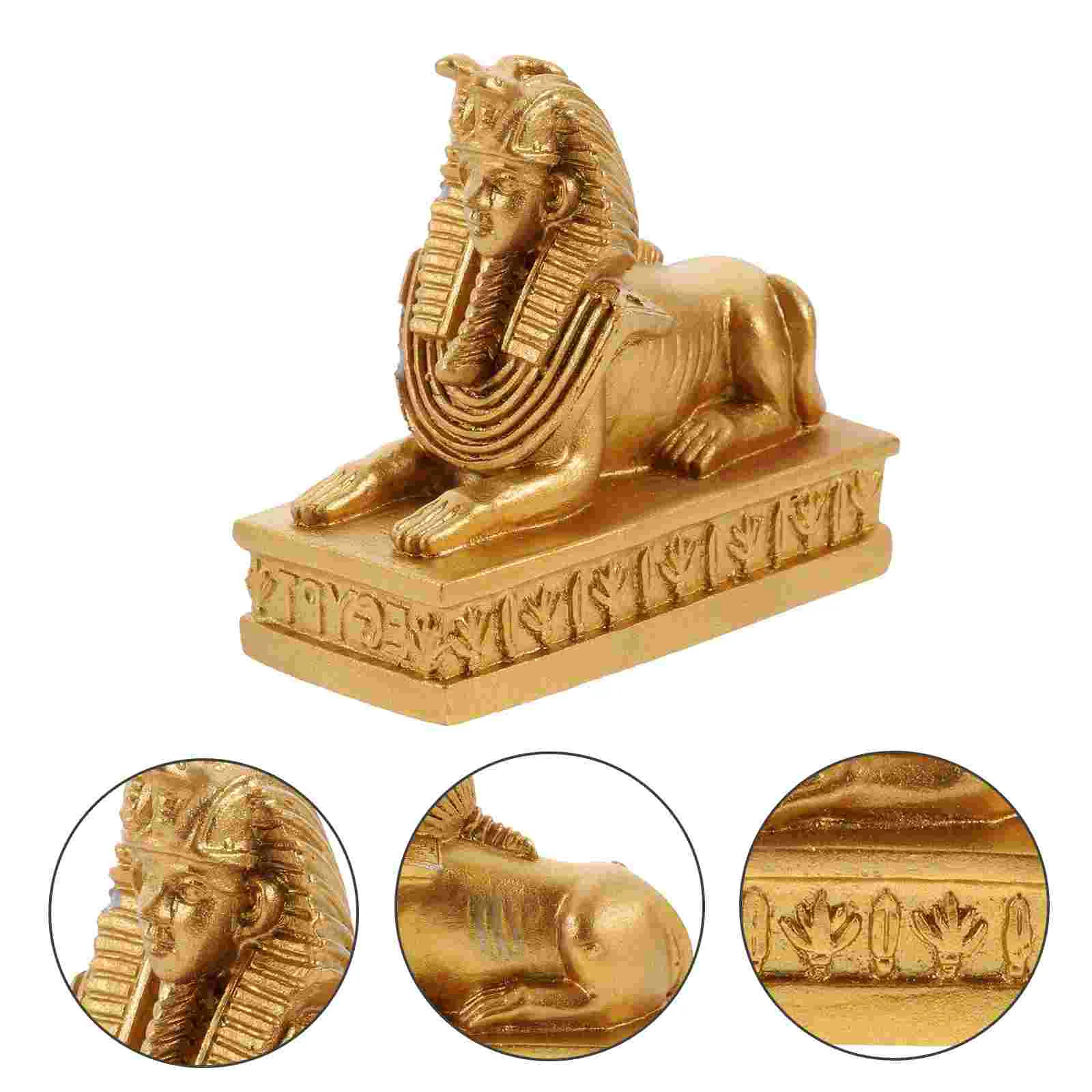 Sphinx Shaped Decoration Simulated Ornament Decorate Ancient Figurine Golden Resin