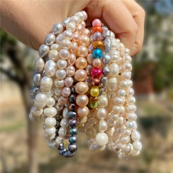 New Fashion Natural Pearl Bracelet for Women Freshwater Pearl Bracelet Men Elastic Bangles Handmade Female Jewelry Party Gift