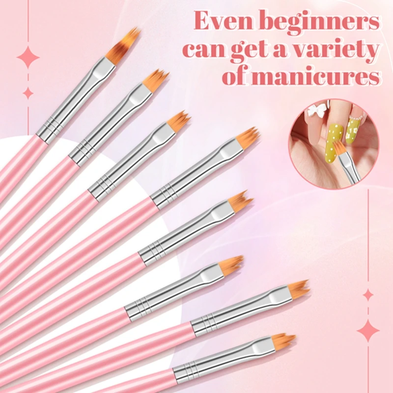 Pink Petal Color Paint Pen Set, Escova de unha curta, 8pcs