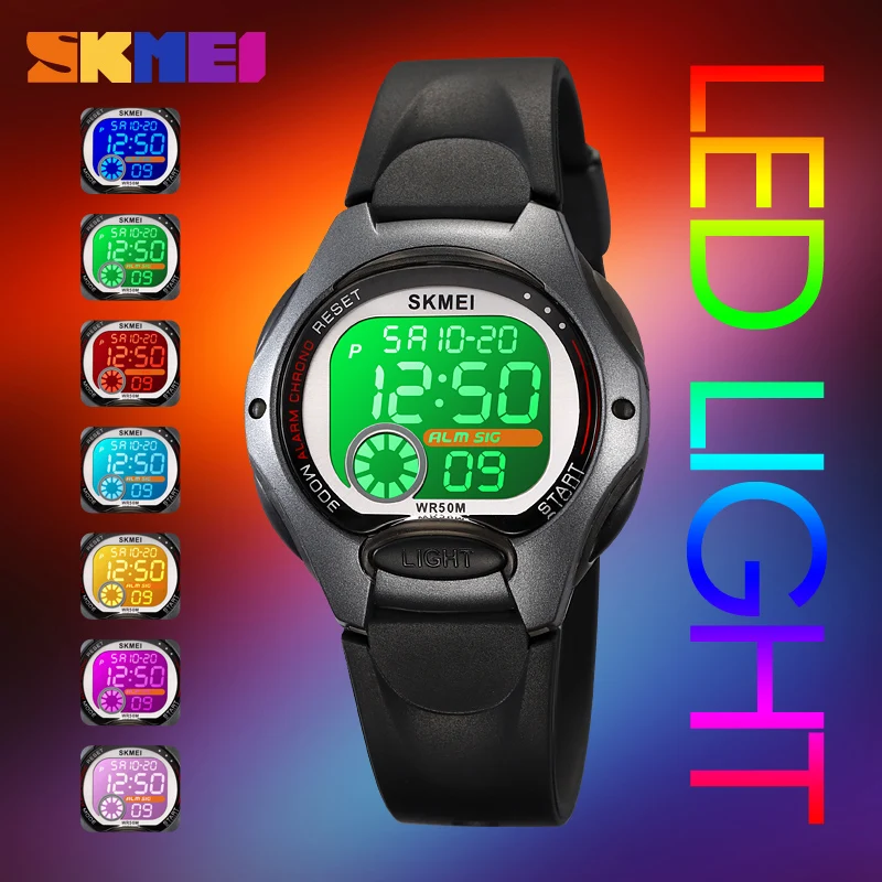 Skmei 2024 led luz digital crianças esporte relógios cronômetro calendário relógio 3bar à prova dwaterproof água crianças relógio de pulso para meninos meninas