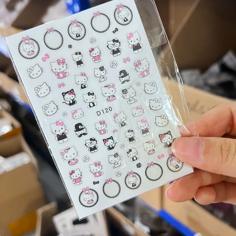 6 pz/set Misto Hello Kitty Unghie Artistiche Adesivi 3D Arco Rosa Gentiluomo Gatto Del Fumetto Decalcomanie Per Unghie FAI DA TE Kawaii Hawaiano Nail Sticker Deco
