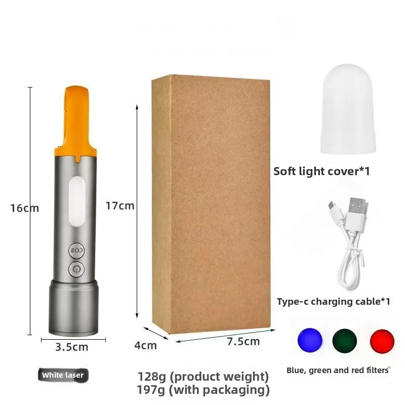 Lanterna multifuncional portátil LED externa de alta potência: tipo C recarregável, corpo em liga de alumínio, com gancho traseiro