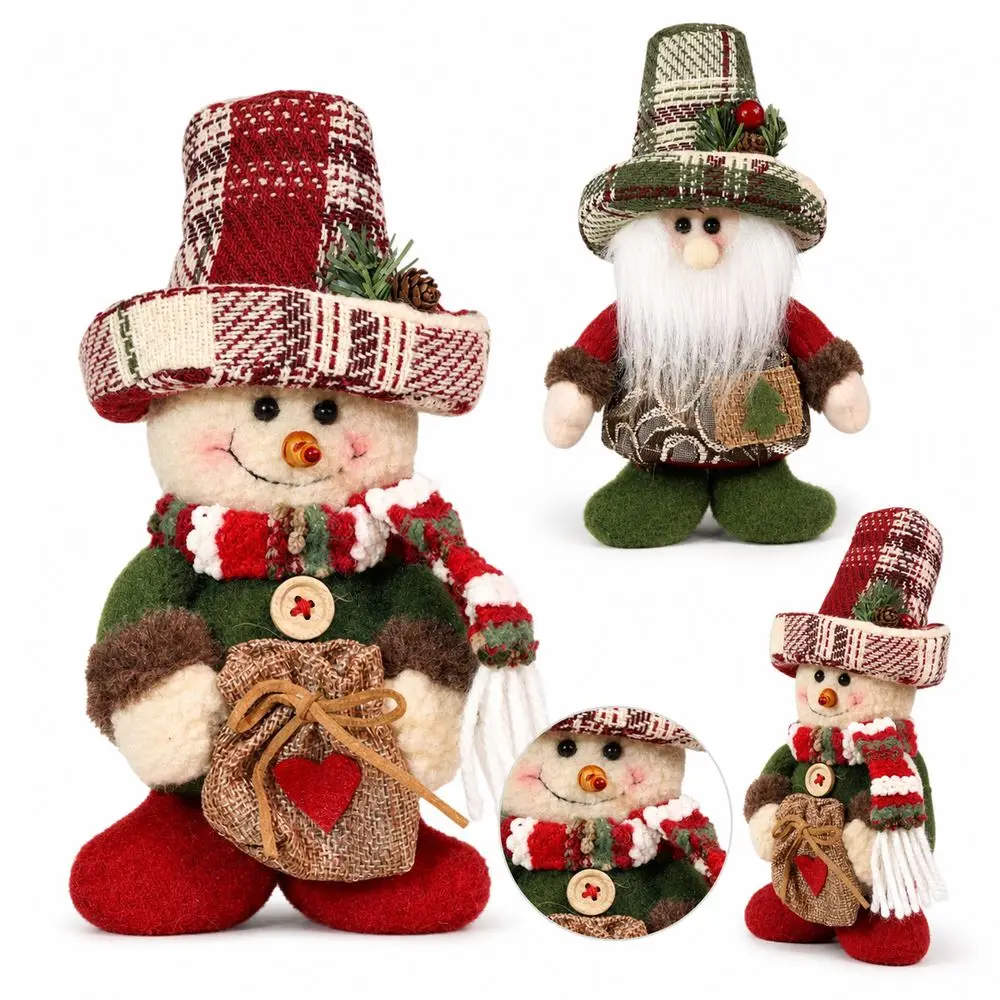 Plaid Pattern Snowman Christmas Decoration Standing Reusable Holiday Snowman Figurine Lightweight Standing Snowman Doll