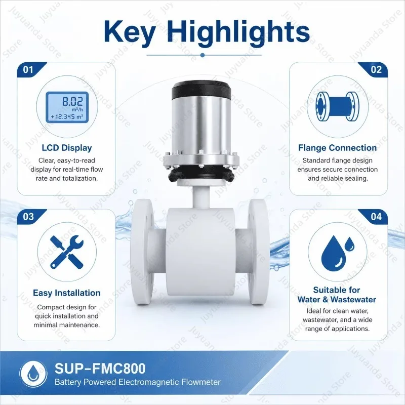 IP68 Dustproof Waterproof Housing Featuring Battery Powered Electromagnetic Flowmeter for  Environmental Monitoring Station