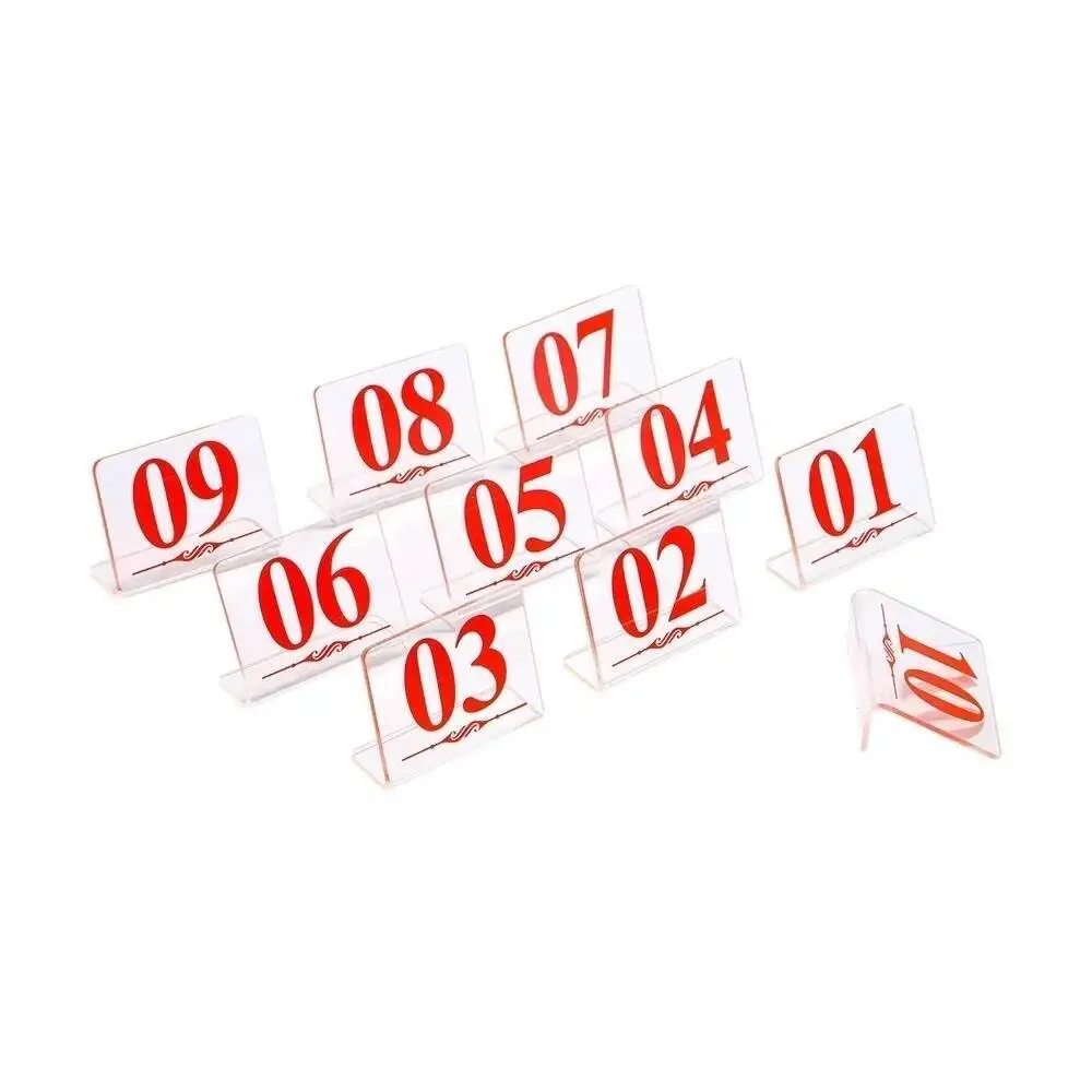 10pcs Restaurant Table Number Stand Acrylic Digital Seat Signage Rack Hotel Desk Sign Display Acrylic Sign Red Number l Stand