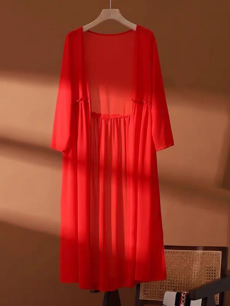Summer Sun Protection Clothing Long Cardigan Korean Women Jacket Thin Chiffon Air Conditioning Shirt Shawl Coat Outerwear 8XL view 5