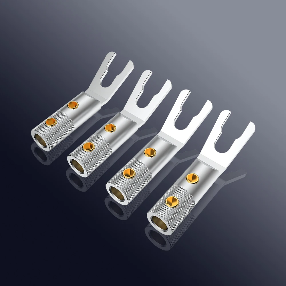 4PCS Viborg VS702R/G/S HIFI Speaker Cable Spade Connector Top Pure Copper Silver Gold Rhodium Plated Fork Y Plug
