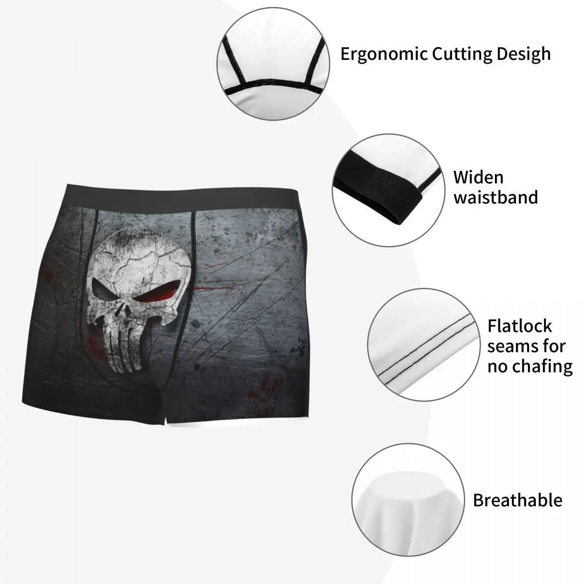 Vintage Skeleton Punishers Skull Underwear Men Print Custom Boxer Shorts Panties Briefs Soft Underpants