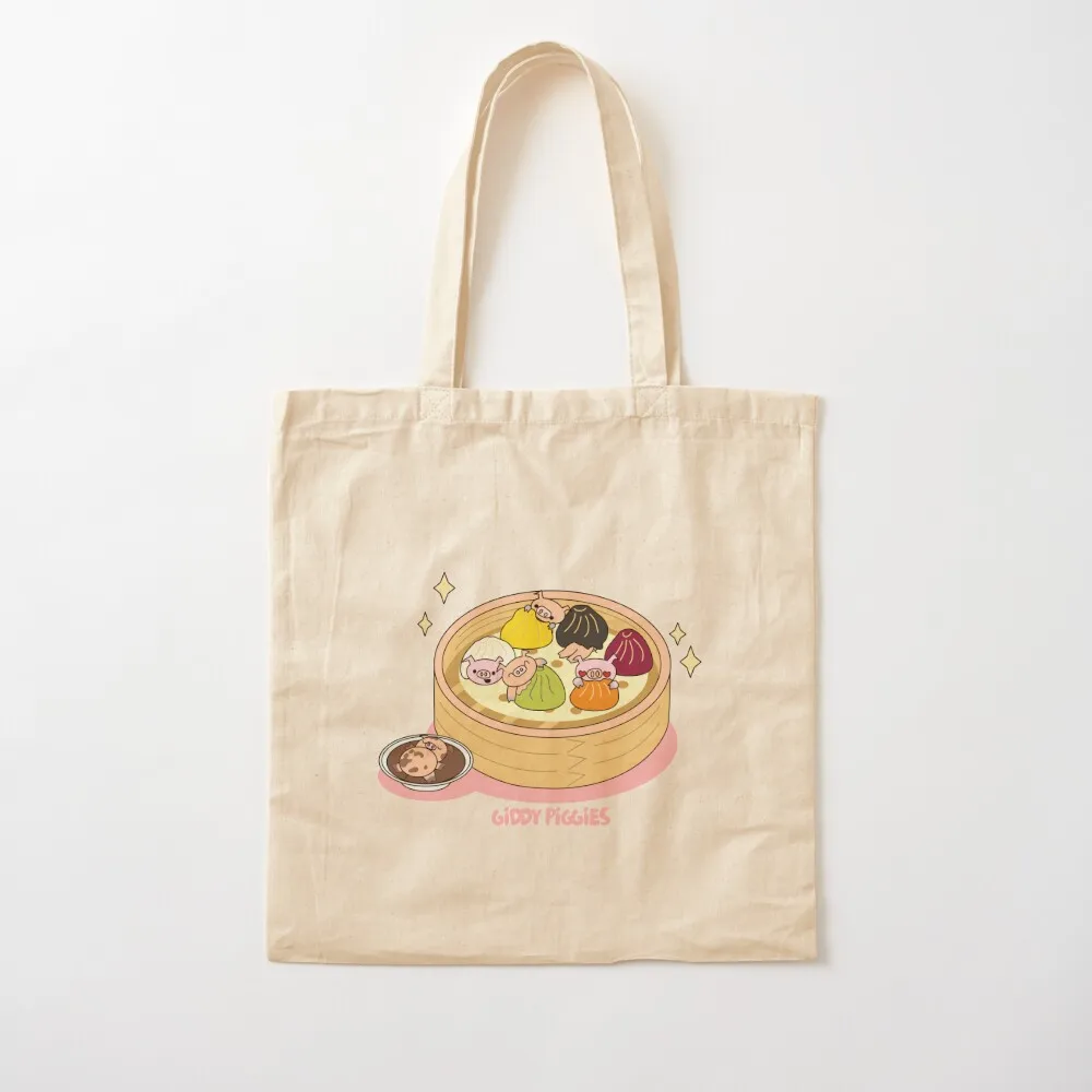 Giddy Piggies Rainbow Dumpling Tote Bag กระเป๋าผู้หญิงหรูหรา กระเป๋าที่กําหนดเอง กระเป๋าผ้าใบที่กําหนดเอง ถุงจัดส่งฟรี