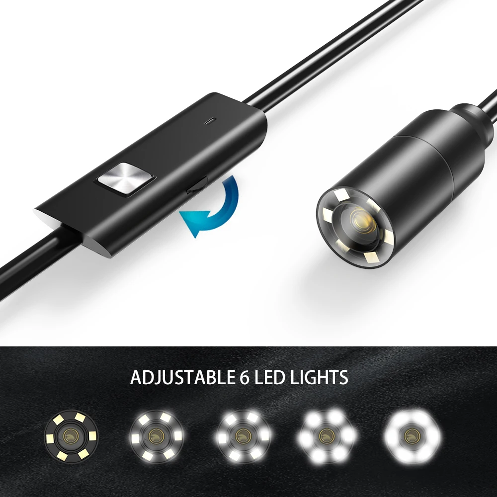 Auto Focus 14mm Endoscope for OTG Android PC Borescope Inspection Snake Camera Waterproof with Micro USB, Type C, 6 LED