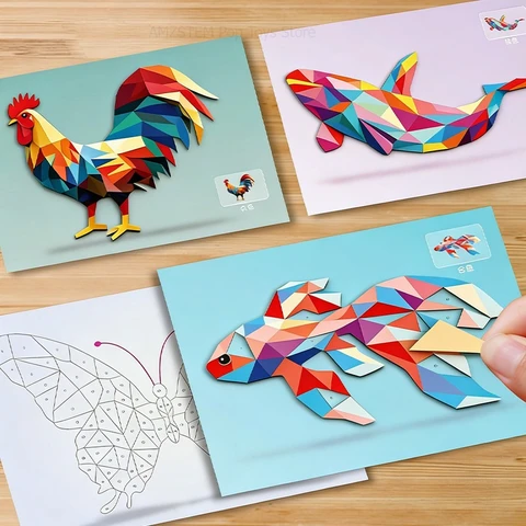 3D-геометрические пазлы-наклейки с животными для детей — фото модели
