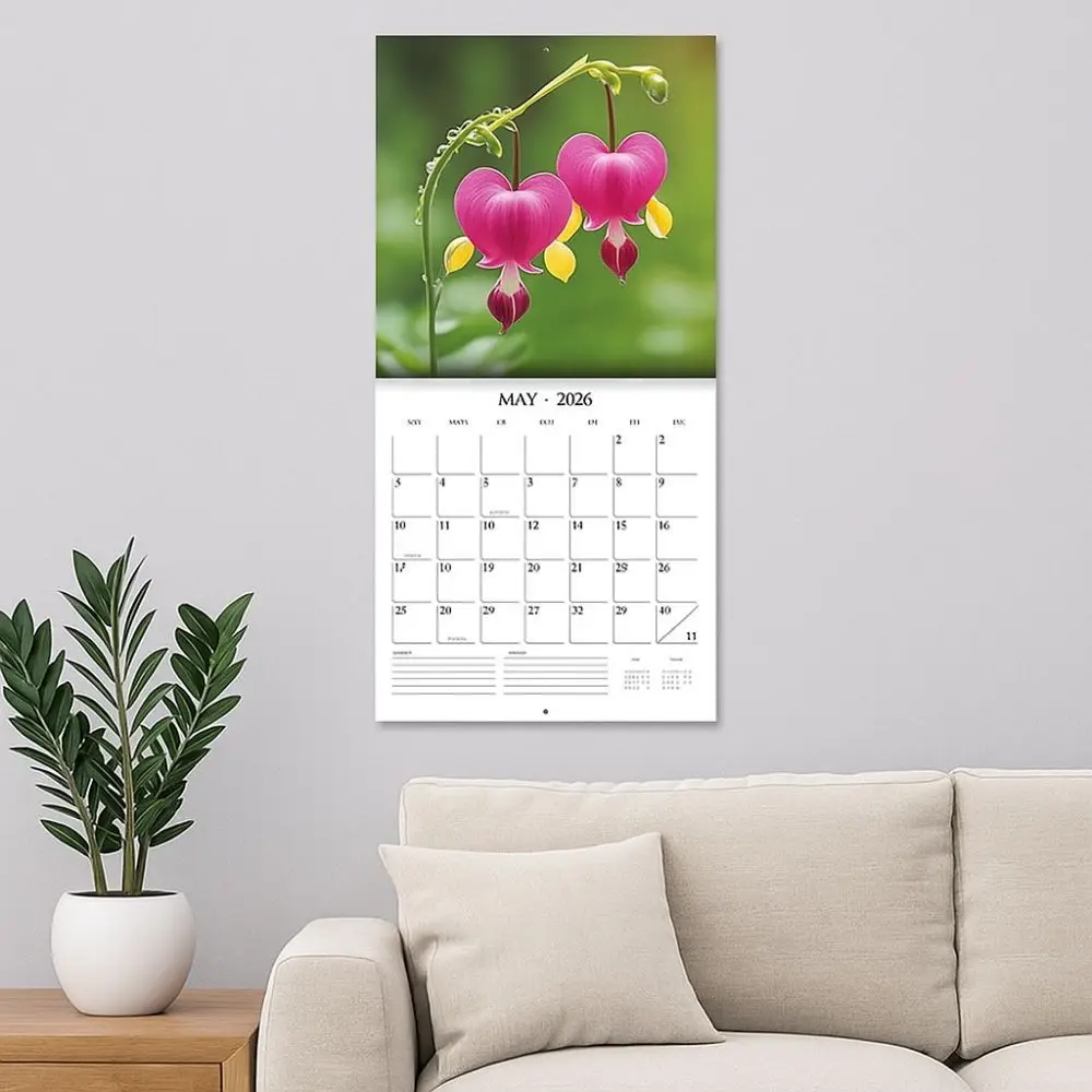 

12 Month Flowers Themed Wall Calendar Thick Paper Wall Hanging Floral Design Calendar Decorative 2026 Calendar Office Use